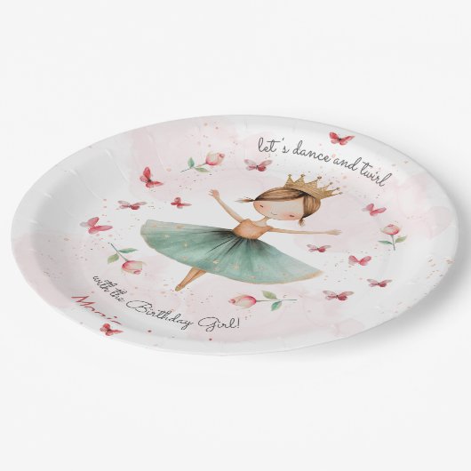 ダンスと回転かわいいバレリーナのバレエの子供の誕生日 ペーパープレート (アングル)