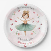 ダンスと回転かわいいバレリーナのバレエの子供の誕生日 ペーパープレート (正面)