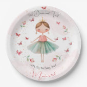 ダンスと回転かわいいバレリーナのバレエの子供の誕生日 ペーパープレート (正面)