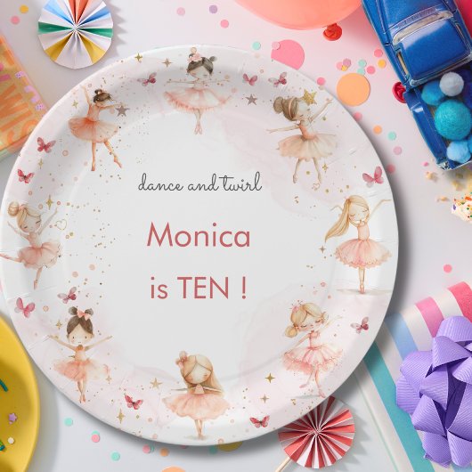 ダンスと回転かわいいバレリーナのバレエの子供の誕生日 ペーパープレート