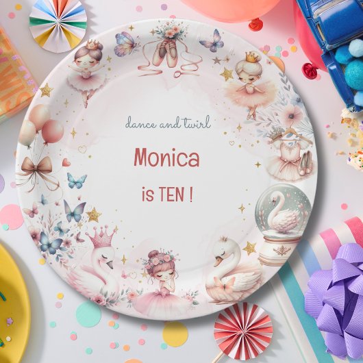 ダンスと回転かわいいバレリーナのバレエの子供の誕生日 ペーパープレート