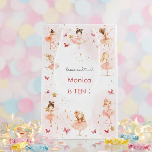ダンスと回転かわいいバレリーナのバレエの子供の誕生日 ミディアムペーパーバッグ