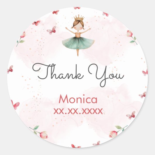 ダンスと回転かわいいバレリーナのバレエの子供の誕生日 ラウンドシール (正面)