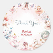 ダンスと回転かわいいバレリーナのバレエの子供の誕生日 ラウンドシール (正面)