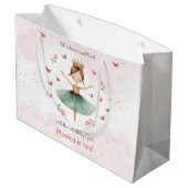 ダンスと回転かわいいバレリーナのバレエの子供の誕生日 ラージペーパーバッグ (裏面アングル)