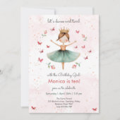 ダンスと回転かわいいバレリーナのバレエの子供の誕生日 招待状 (正面)