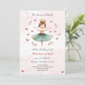 ダンスと回転かわいいバレリーナのバレエの子供の誕生日 招待状 (スタンド正面)