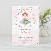 ダンスと回転かわいいバレリーナのバレエの子供の誕生日 招待状 (スタンド正面)