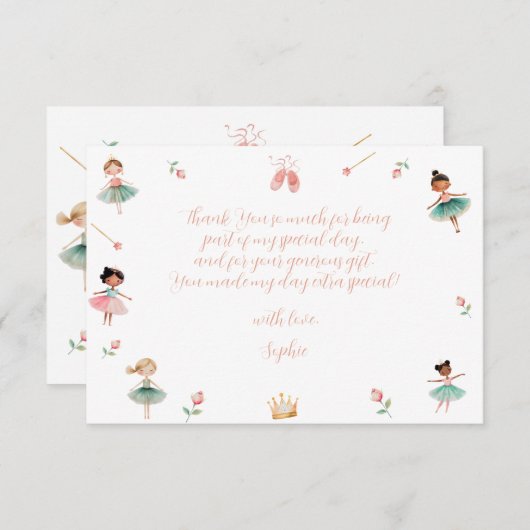 ダンスと女の子の誕生日パーティー サンキューカード (正面/裏面)