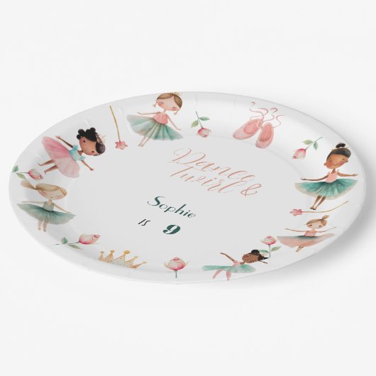 ダンスと女の子の誕生日パーティー ペーパープレート (アングル)