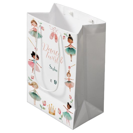 ダンスと女の子の誕生日パーティー ミディアムペーパーバッグ (正面アングル)