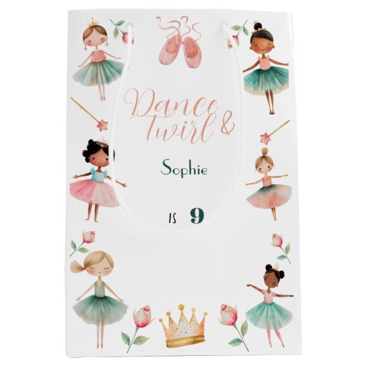 ダンスと女の子の誕生日パーティー ミディアムペーパーバッグ (正面)