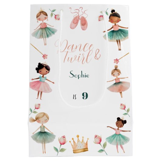 ダンスと女の子の誕生日パーティー ミディアムペーパーバッグ (裏面)