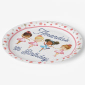 ダンスとTwirlピンクの女の子編集可能バレリーナパーティー ペーパープレート (アングル)