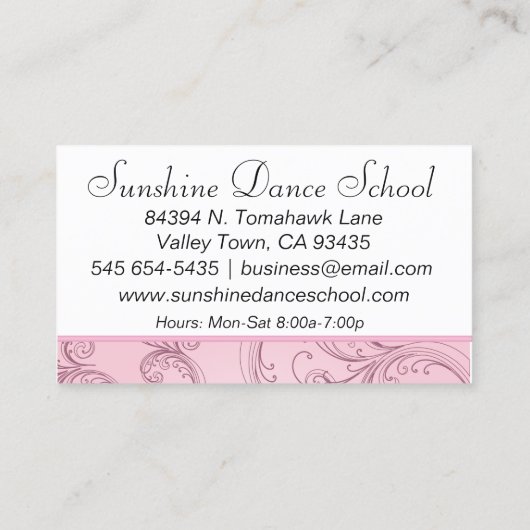 ダンスのインストラクター|のピンクのバレエダンサー|のバレリーナ 名刺 (裏面)