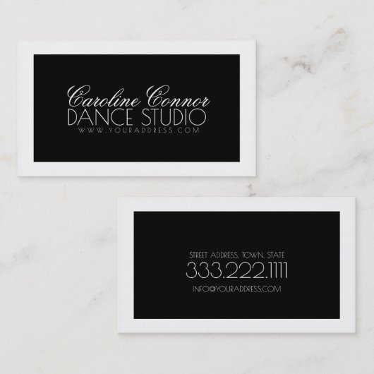 ダンスのスタジオの黒く及び白くはっきりしたなデザインカード 名刺 (正面/裏面)