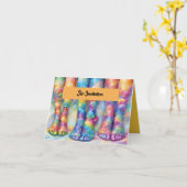 ダンスのリサイタル招待状とカラフル足 カード (黄色い花)