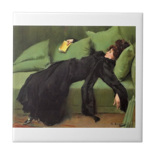 ダンスの後の退廃的な若い女性 タイル (正面)