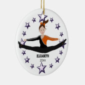 ダンスの応援のブルネットのオレンジ、紫色および黒 セラミックオーナメント (右)