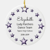 ダンスの応援のブルネットのオレンジ、紫色および黒 セラミックオーナメント (裏面)