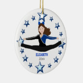 ダンスの応援のブルネットの青および黒い セラミックオーナメント (右)