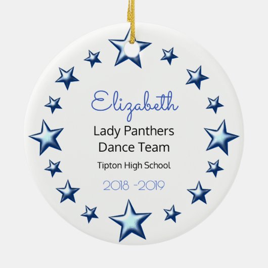 ダンスの応援のブロンドの青および黒い セラミックオーナメント (裏面)