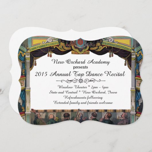 ダンスの演奏会のヴィンテージの劇場の招待状 招待状 (正面/裏面)