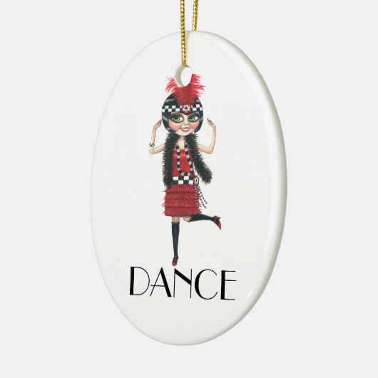 ダンスの20年代の衣裳の大きい目のフラッパーの女の子 セラミックオーナメント (左)