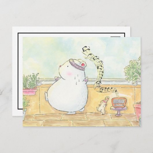 ダンスをもっと楽しんで 幸せなポーラーベア ウサギ 水彩 ポストカード (正面/裏面)