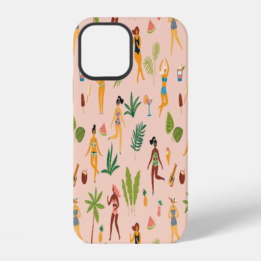 ダンスを踊る女性とヤシの葉のパターン iPhoneケース (裏面)