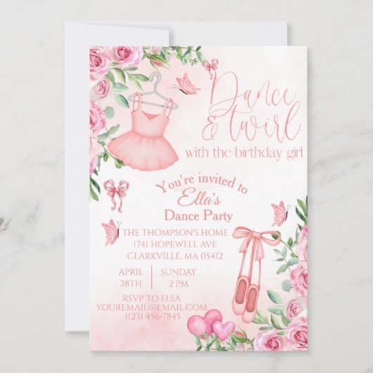 ダンスアンドスワール誕生日招待状 招待状 (正面)