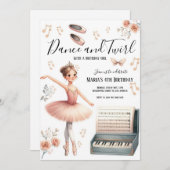 ダンスアンドトワイルバレリーナ赤面ピンク誕生日 招待状 (正面/裏面)