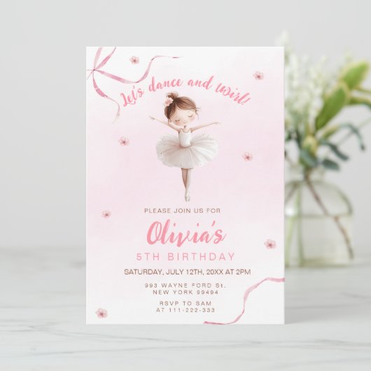 ダンスアンドトワイルリトルバレリーナガール誕生日 招待状 (スタンド正面)