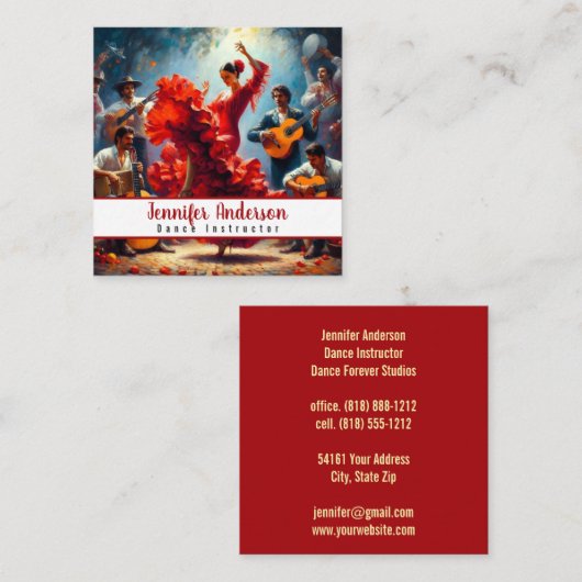 ダンスインストラクターフラメンコバンド スクエア名刺 (正面/裏面)