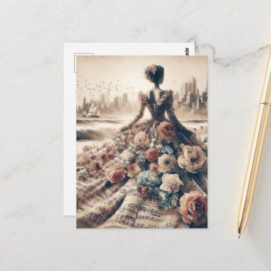 ダンスウーマンミュージックコラージュ ポストカード (正面/裏面インサイチュ)