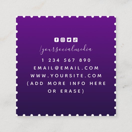 ダンスエレガントスクールダンサーシルエットパープルクール スクエア名刺 (裏面)