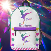 ダンスガールグラデーションハートラブ踊り色ブロック プリントバックパック