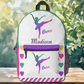 ダンスガールグラデーションハートラブ踊り色ブロック プリントバックパック