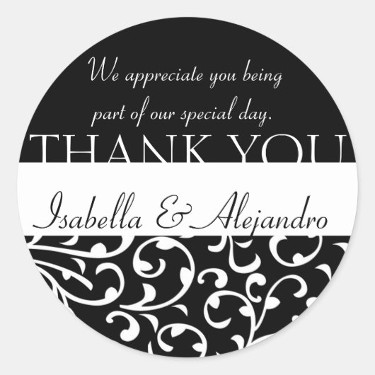 ダンスクウェディングの好意ステッカーありがとうメッセージ ラウンドシール (正面)