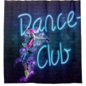 ダンスクラブのダンサーが付いているネオン落書きの壁 シャワーカーテン (正面)