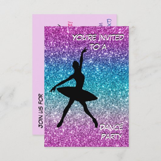ダンスグリッターグラデーション誕生日パーティーの招待 招待状 (正面/裏面)