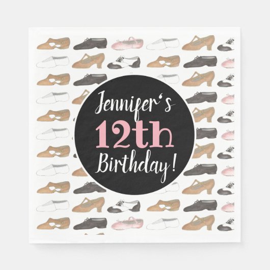 ダンスシューズバレエタップジャズリリリカル誕生日パーティー スタンダードランチョンナプキン (正面)