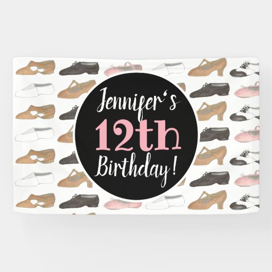 ダンスシューズバレエタップジャズリリリカル誕生日パーティー 横断幕 (横)