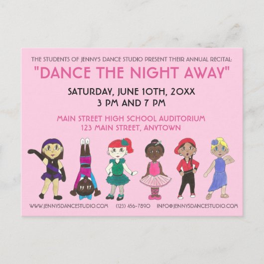 ダンススクールスタジオアニュアルリサイタルショーケース インビテーションポストカード (正面)