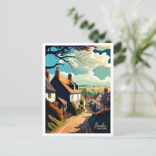 ダンスターイングランドアートヴィンテージ旅行イラストレーション ポストカード (スタンド正面)