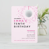 ダンスディスコボールレトロ誕生日ピンクブラックパーティー 招待状 (スタンド正面)