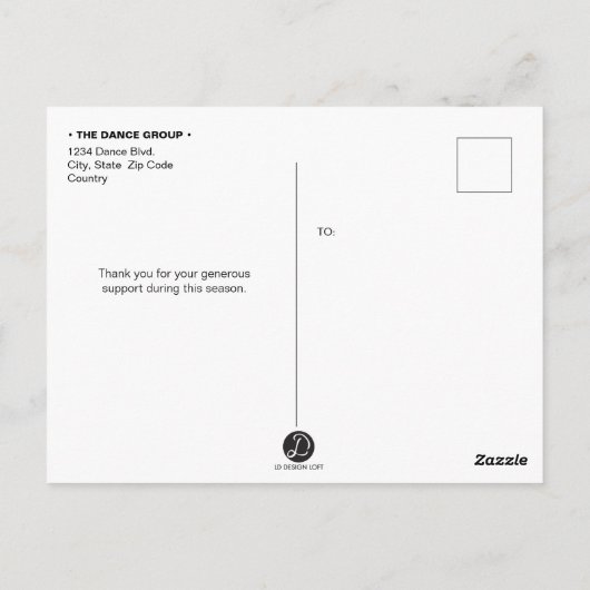 ダンスパーソナライズされたスポンサーありがとう ポストカード (裏面)