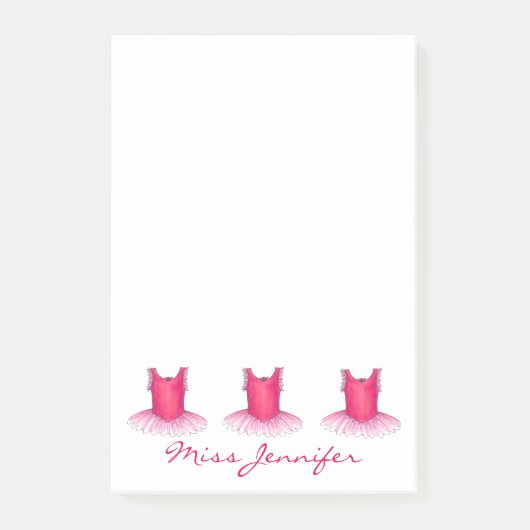 ダンスパーソナライズされた先生ピンクバレエツチュダンサー ポストイット (正面)