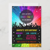 ダンスパーティの招待状、ディスコパーティー誕生日 招待状 (正面)