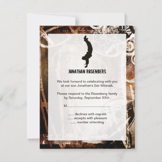 ダンスパーティーのバーの(ユダヤ教の)バル・ミツバーRSVPの応答カード 出欠カード (正面)